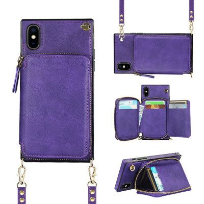 iPhone X/XS Case Casebus - Classic Crossbody Wallet Phone Case - Premium Leather, Credit Card Holder, Zipper Pocket Purse Handbag, Kickstand Shockproof Case