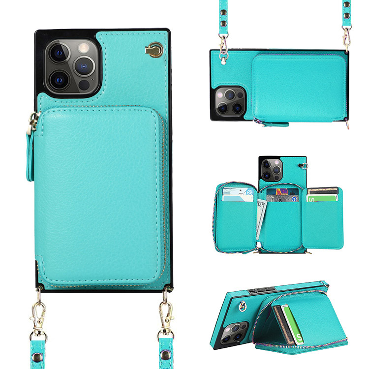 Casebus iPhone X/XS Wallet Case - Crossbody - Credit Card Holder - Zipper - Wrist Strap - Blue - Wallet Case - Classic