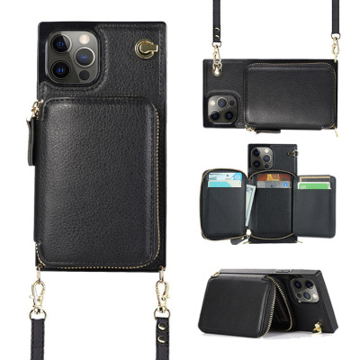 iPhone 12 Pro Max Case - Crossbody Wallet Phone Case - Casebus Classic Crossbody Wallet Phone Case, Premium Leather, Credit Card Holder, Zipper Pocket Purse Handbag, Kickstand Shockproof Case - MOINA