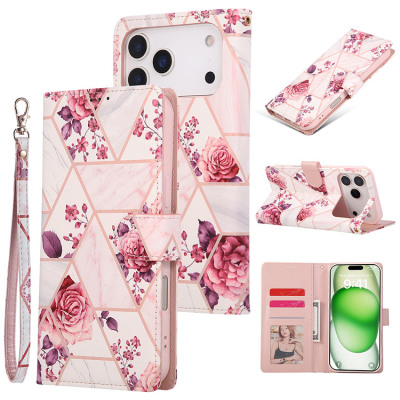 Folio Flip Wallet Phone Case - Casebus Classic Marble Wallet Phone Case, Premium Leather, Credit Card Holder, Magnetic Closure, Wrist Strap, Kickstand Shockproof Case - AUHERT