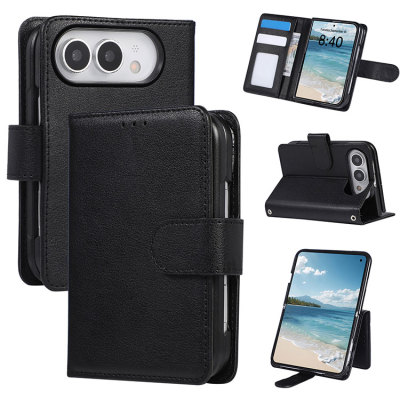 iPhone Duo Case - Folio Flip Wallet Phone Case - Casebus Flip Folio 3 Card Slots Wallet Phone Case, Premium Leather, Credit Card Holder, Magnetic Closure, Wrist Strap, Kickstand Shockproof Case - CASEY