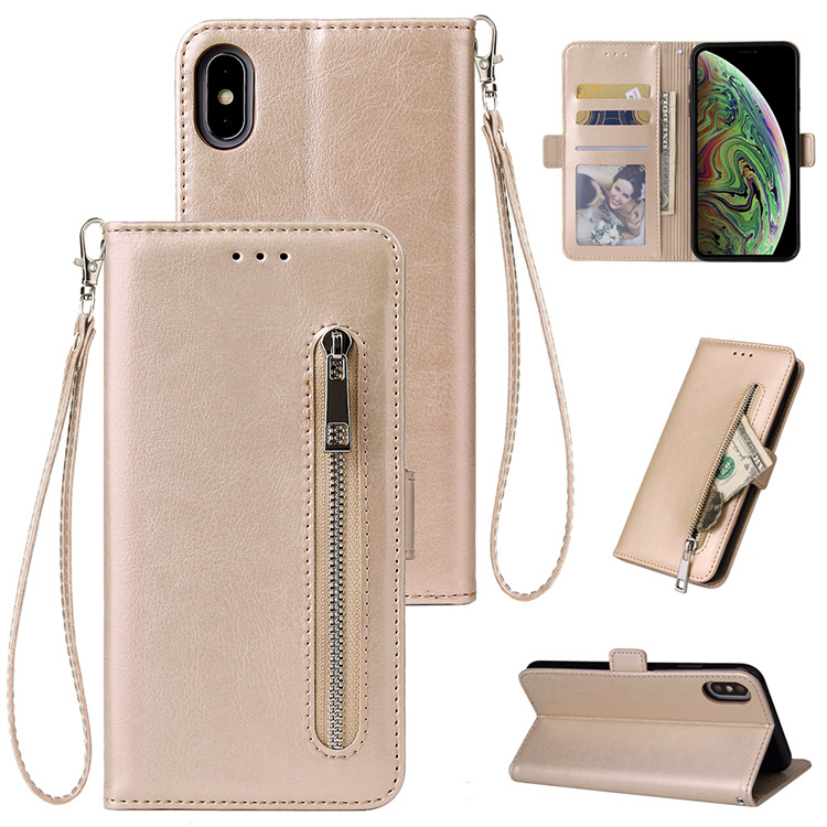 Casebus iPhone 11 Wallet Case - Credit Card Holder Slot - Wristlet Strap - Gold - Wallet Case - Classic Fashion