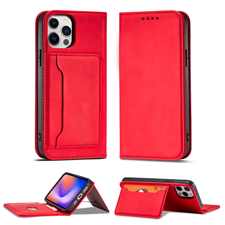 Premium Leather Folio Wallet Case for iPhone 15 Pro Max - Red - HD