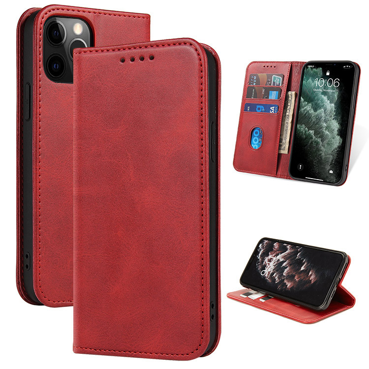 Premium Leather Folio Wallet Case for iPhone 11 Pro Max - Red