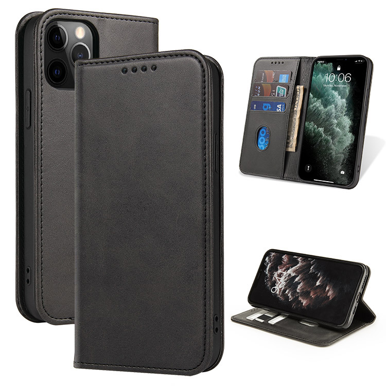 Casebus iPhone 12 Pro Max Case Wallet Leather - Magnetic Closure - Flip Folio - Zipper Card Slots - Black - Wallet Cover