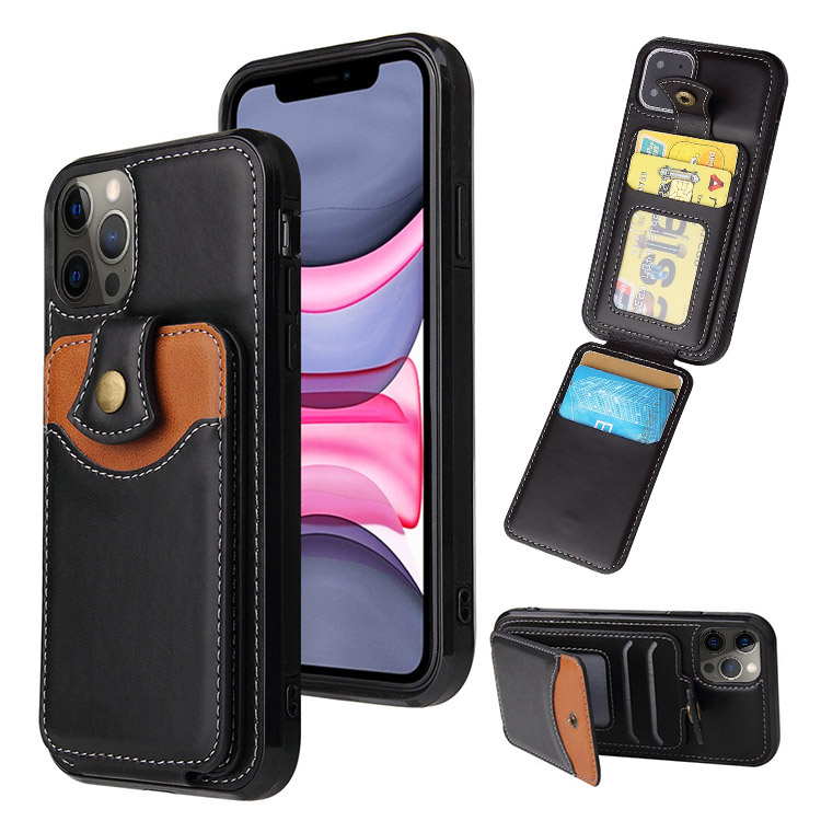 Vertical Dual Cellphone Carrying Luxury Leather Case Credit Card