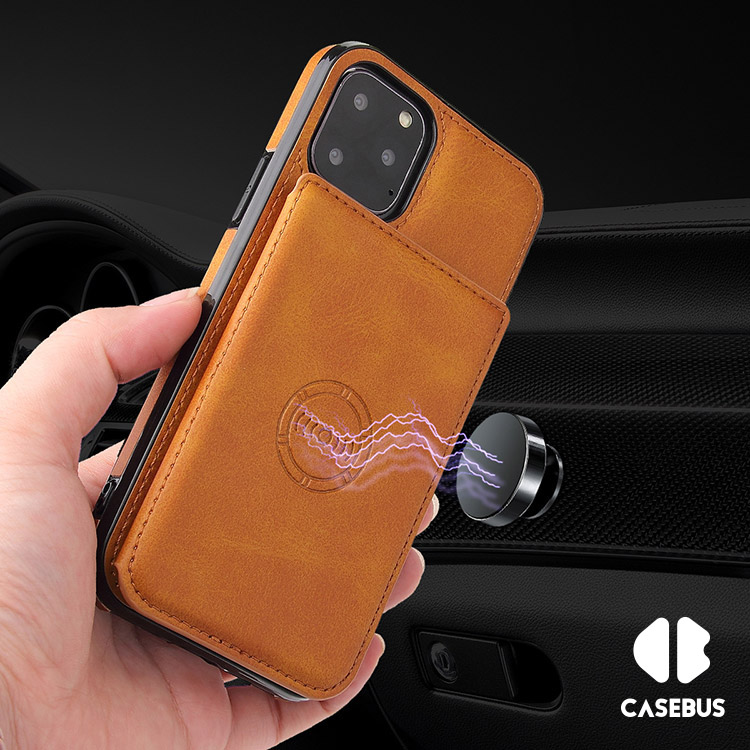 Casebus iPhone 11 Pro Wallet Case - Flip Folio - Credit Card Slot - Stand - PU Leather - Magnetic - Khaki - Wallet Cover