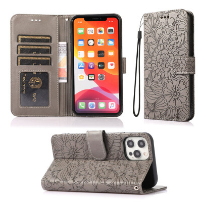 iPhone 12 Pro Max Case - Folio Flip Wallet Phone Case - Casebus Embossed Flower Flip Wallet Phone Case, with 3 Card Slots plus 1 Cash Pocket Lanyard Soft Leather Kickstand Protective Case - PENVRO