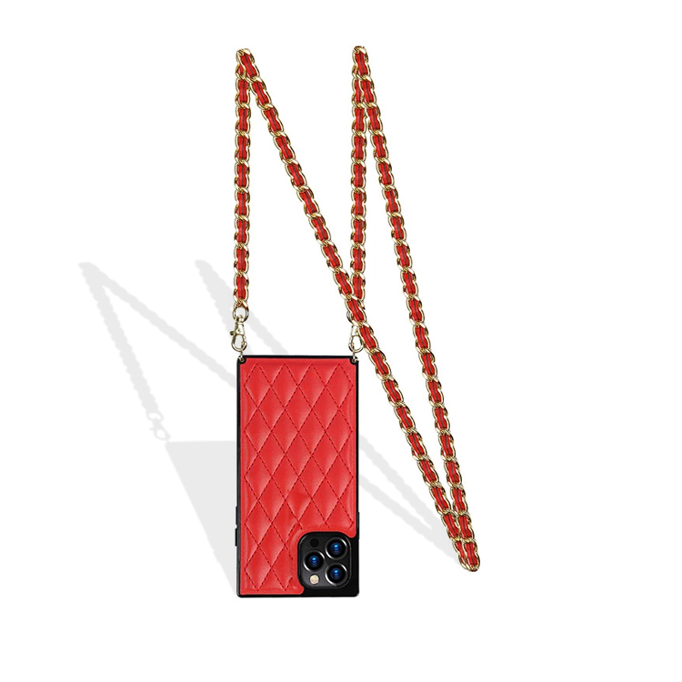 Casebus iPhone 13 Pro Max Crossbody Case - Wrist Strap - for Lady - Leather - Red - Crossbody Phone Case