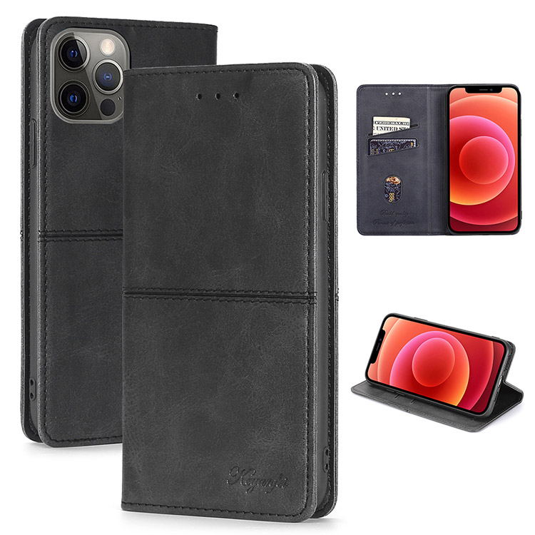 Casebus iPhone 11 Case Wallet Leather - Magnetic Closure - Flip Folio - Zipper Card Slots - Black - Wallet Cover