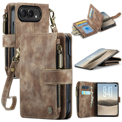 iPhone Duo Case - Folio Flip Wallet Phone Case - Casebus Zipper Flip Folio Wallet Phone Case, Premium Leather Cover with Card Slots Cash Pocket Magnetic Closure and Kickstand - SONORA