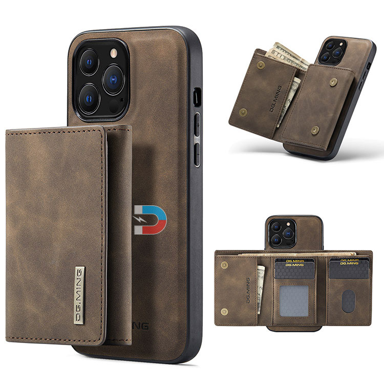 DG.MING Google Pixel 7 Pro Leather Case with 2-in-1 Magnetic Detachable  Card Holder Brown