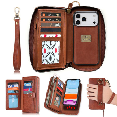 iPhone Air Case - Detachable Folio Flip Wallet Phone Case - Casebus Multi Functional Wallet Phone Case, 14 Card Slots 3 Purse 1 Zipper 1 Wrist Band 1 Metal Buckle, Wrist Strap Clutch Magnetic Detachable - DOROTE