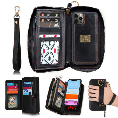 iPhone 14 Pro Max Case - Detachable Folio Flip Wallet Phone Case - 14 Card Slots 3 Purse 1 Zipper - DOROTE