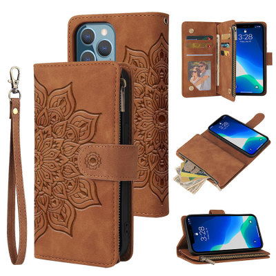 iPhone 13 Pro Case - Folio Flip Wallet Phone Case - Casebus Classic Pattern Wallet Phone Case, Premium Retro Leather Folio Zipper Magnetic Closure Stand Holder with Wrist Strap Shockproof Case - FLIPPER