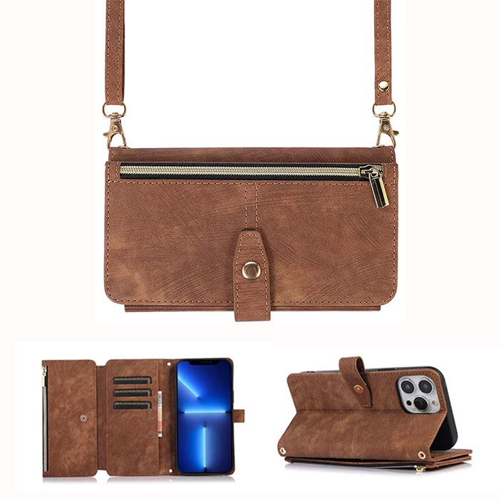 Luxury Leather Folding Zipper Wallet Multi Functional Kickstand