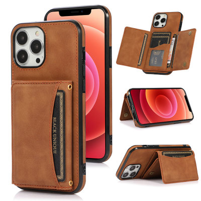 iPhone 12 Case - Wallet Phone Case - Casebus Slim Wallet Phone Case, with 6 Credit Card Slots, Double Magnetic Clasp PU Leather Folio Flip Kickstand Shockproof Cover - CHANDLER