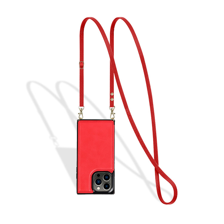 Casebus iPhone 14 Pro Max Wallet Case - Crossbody - Credit Card Holder - Detachable Strap - Magnetic Closure - Red