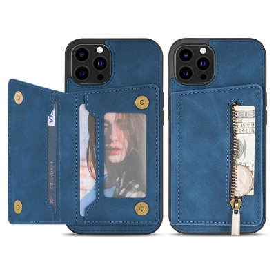 Casebus - Magnetic Closure Wallet Phone Case - with Card Slots Cash Holder Zipper Design Premium Leather Kickstand Shockproof Cover