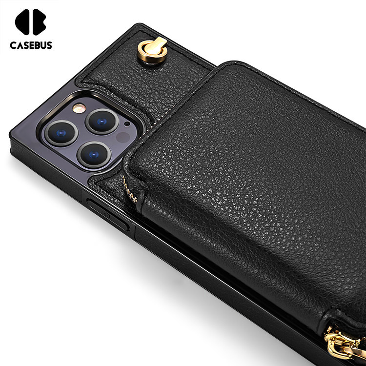 Casebus iPhone 11 Wallet Case - Credit Card Holder Slot - Wristlet Strap - Gold - Wallet Case - Classic Fashion