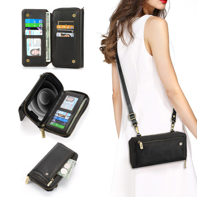 iPhone 12 Mini Case - Detachable Folio Flip Crossbody Wallet Phone Case - Casebus Classic Wallet Phone Case, 13 Card Slots 2 Purse 1 Zipper, Detachable - SOLANA