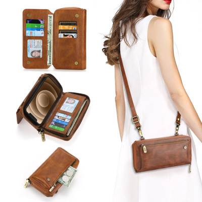iPhone SE 2022/2020 Case - Detachable Folio Flip Crossbody Wallet Phone Case - Casebus Classic Wallet Phone Case, 13 Card Slots 2 Purse 1 Zipper, Detachable - SOLANA