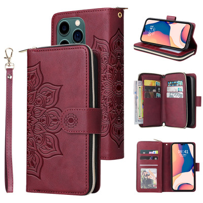 iPhone 12 Case - Folio Flip Wallet Phone Case - Casebus Classic Wallet Phone Case, 9 Card Slots, Mandala Pattern, Premium Leather, Credit Card Holder, Shockproof Case - BENNIE