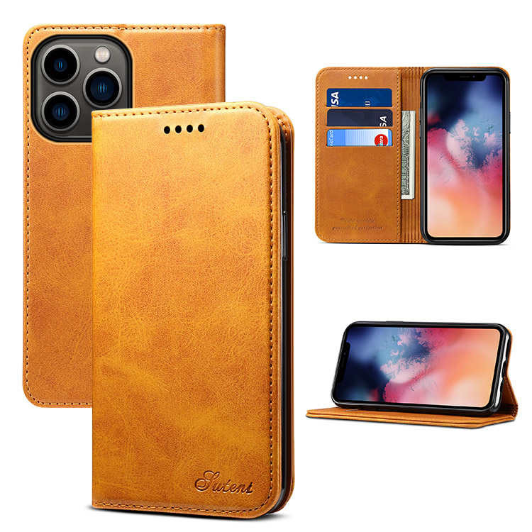 Casebus iPhone 14 Pro Max Wallet Case - Flip Folio - Credit Card Slot - Stand - PU Leather - Magnetic - Khaki - Wallet Cover