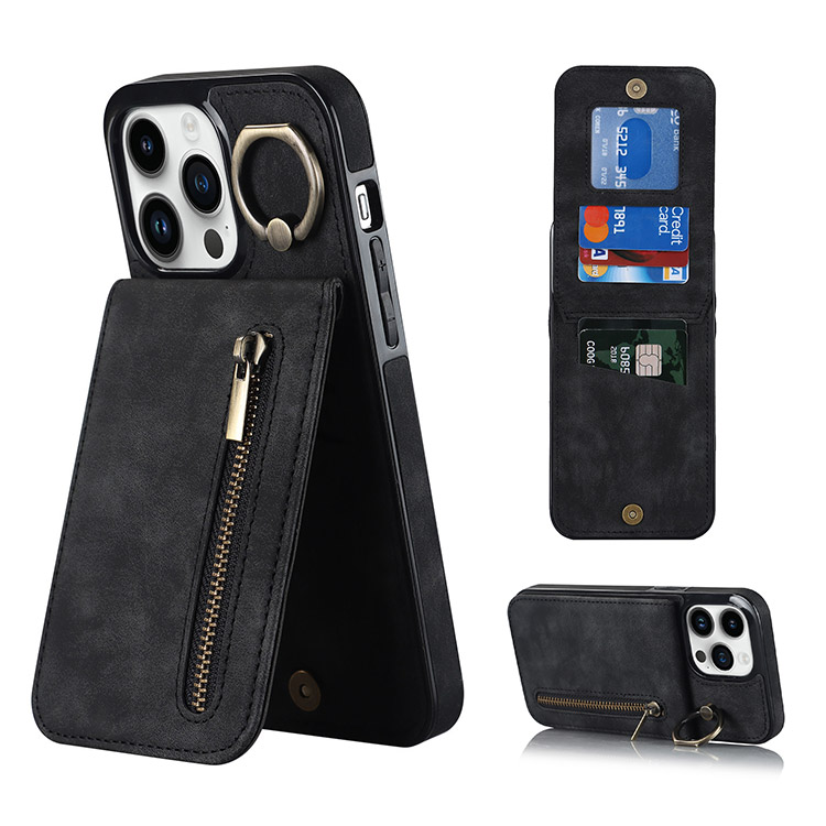 Leather key holder with zipper and 2 credit card slots