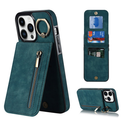 iPhone 15 Pro Case - Wallet Phone Case - Casebus Wallet Phone Case, Ring Holder, Credit Card Slots, Zipper Pocket, Premium Leather Purse, Shockproof Cover - OMER