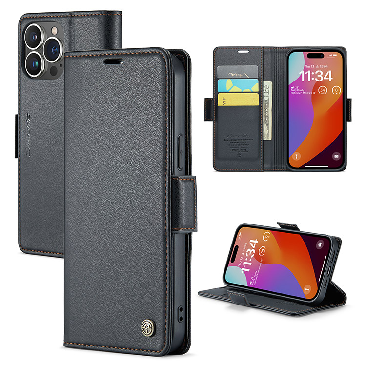 Casebus iPhone 11 Case Wallet Leather - Magnetic Closure - Flip Folio - Zipper Card Slots - Black - Wallet Cover