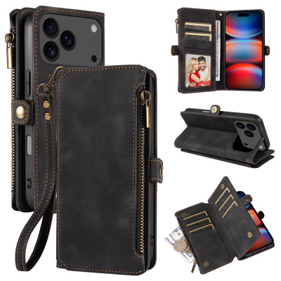 iPhone 13 Pro Max Case - Folio Flip Wallet Phone Case - Casebus Flip Phone Wallet Case, Support Wireless Charging, Wrist Strap & Zipper Pocket Card Holder, Fullbody Protection, Kickstand Cover - DAKSA