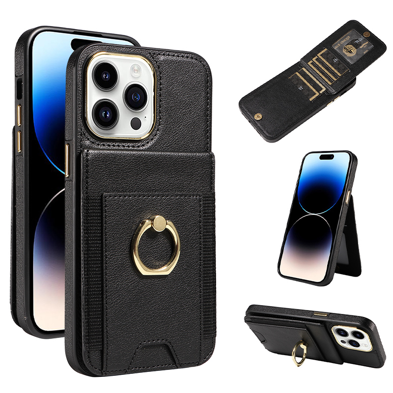 Folosu Wallet Case For IPhone 15 Pro - Card Holder, 360° Rotating Ring Stand, RFID Blocking, Shockproof, Green