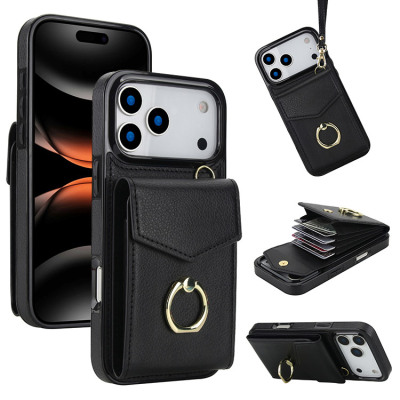 iPhone 13 Pro Max Case - Wallet Phone Case - Casebus 360° Rotation Ring Wallet Case, with Card Slots & Wrist Strap - BETHANY