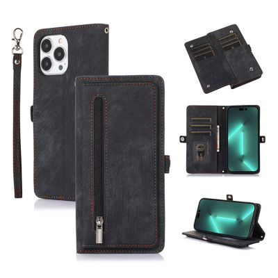 iPhone 12 Case - Crossbody Wallet Folio Flip Phone Case - Casebus Crossbody Wallet Phone Case, Durable Leather, Magnetic Flip Zipper Card Holder, with Shoulder & Wristlet Strap - TIBERIU