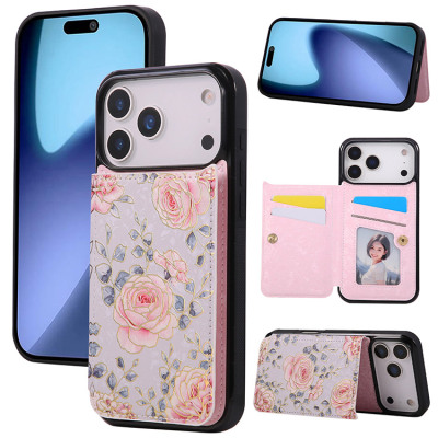 iPhone 13 Pro Max Case - Wallet Folio Flip Phone Case - Casebus Wallet Phone Case, Leather, Flower Pattern Design, Magnetic Clasp Card Holder Shockproof Cover - ODILON