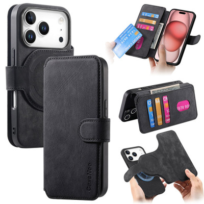iPhone 13 Pro Max Case - Wallet Detachable Folio Flip Phone Case - Casebus Retro Magnetic Wallet Case, Support Magsafe, Detachable 2In1 Folio Flip Cover, with Card Slots - CASSIDY