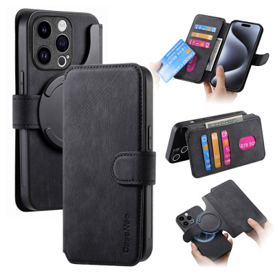 iPhone 8 Plus / 7 Plus Case - Wallet Detachable Folio Flip Phone Case - Casebus Retro Magnetic Wallet Case, Support Magsafe, Detachable 2In1 Folio Flip Cover, with Card Slots - CASSIDY