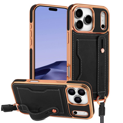 Wallet Phone Case - Casebus Luxurly Plating Wallet Phone Case, Premium Leather, Microfiber Lining, with Shoulder Strap & Card Holder - GRACE