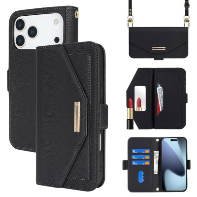 iPhone 11 Pro Max Case - Wallet Folio Flip Crossbody Phone Case - Casebus Crossbody Wallet Phone Case, Leather Flip Handbag Purse, Built in Make Up Mirror, Credit Card Holder - STELLA