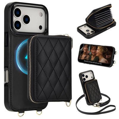 iPhone 11 Pro Max Case - Wallet Crossbody Detachable Phone Case - Casebus Crossbody Detachable Zipper Wallet Phone Case, Support Magsafe, Credit Card Holder, with Wristband - MILLIE