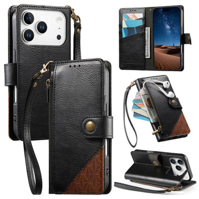 Samsung Galaxy A14 5G Case - Wallet Folio Flip Phone Case - Casebus Stylish Zipper Wallet Phone Case, Magnetic Buckle Flip Cover, Credit Card Slots, with Wristband - ASPEN