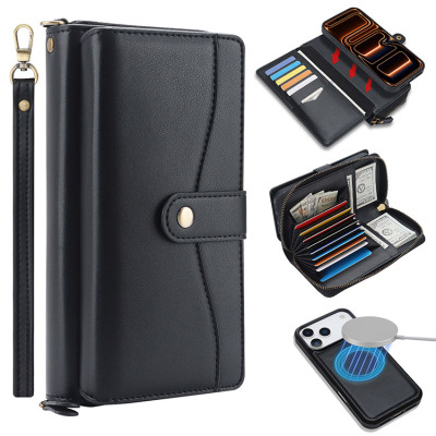 iPhone 13 Pro Max Case - Wallet Folio Flip Detachable Phone Case - Casebus Detachable Zipper Wallet Phone Case, Support Magsafe, Magnetic Flip Leather Cover, with Wrist Strap - ALICE