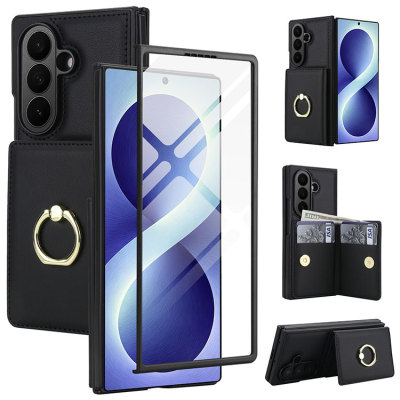 Samsung Galaxy Z Fold 5 Case - Wallet Phone Case - Casebus Leather Wallet Phone Case, Magnetic Snap, Built-in Screen Protector, with 360 Rotation Ring Kickstand - ESTHER