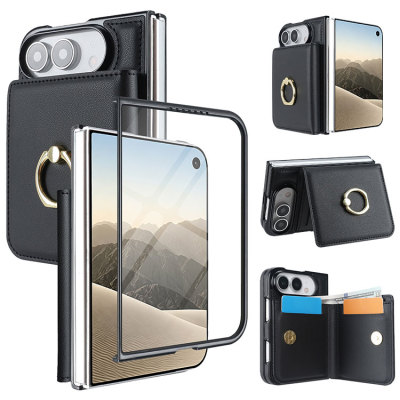 Wallet Phone Case - Casebus Leather Wallet Phone Case, Magnetic Snap, Built-in Screen Protector, with 360 Rotation Ring Kickstand - ESTHER
