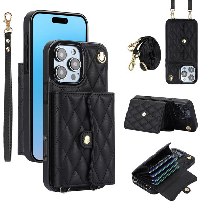 iPhone 13 Pro Max Case - Wallet Crossbody Phone Case - Casebus Crossbody Wallet Phone Case, Leather Kickstand Cover, RFID Blocking Protective, with Card Holder & Wrist Strap - BEVERLY