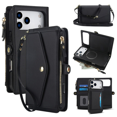 iPhone 13 Pro Max Case - Wallet Folio Flip Detachable Crossbody Phone Case - Casebus Detachable Wallet Phone Case, Support Magsafe, with Card Slots & Strap Lanyard, Shockproof Protective Cover - ELSIE