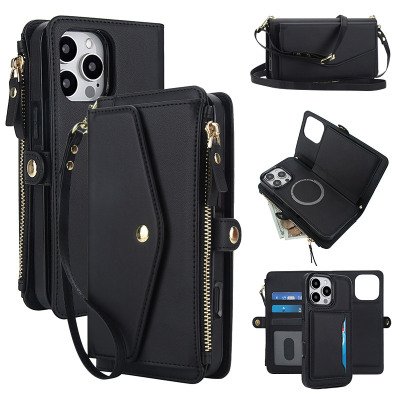 iPhone 13 Case - Wallet Folio Flip Detachable Crossbody Phone Case - Casebus Detachable Wallet Phone Case, Support Magsafe, with Card Slots & Strap Lanyard, Shockproof Protective Cover - ELSIE