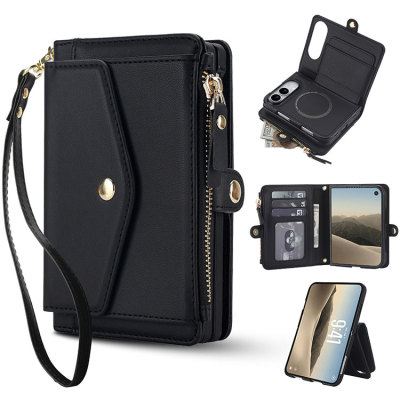 iPhone Duo Case - Wallet Folio Flip Detachable Crossbody Phone Case - Casebus Detachable Wallet Phone Case, Support Magsafe, with Card Slots & Strap Lanyard, Shockproof Protective Cover - ELSIE