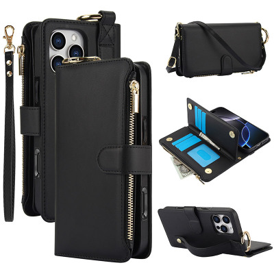 Samsung Galaxy Note20 Ultra Case - Wallet Folio Flip Crossbody Phone Case - Casebus Crossbody Wallet Phone Case, Multi Function Stylish Ring Zipper Purse Cover, with Card Slots & Wrist Strap - DARLENE